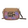 Chiu's Garden Bloom Saddle Bag in Light Brown with floral design and waterproof Oxford fabric
