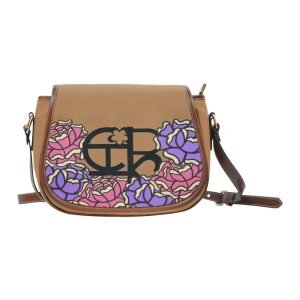 Chiu's Garden Bloom Saddle Bag in Light Brown with floral design and waterproof Oxford fabric