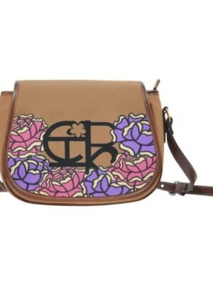 Chiu's Garden Bloom Saddle Bag in Light Brown with floral design and waterproof Oxford fabric
