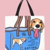 CHIU STYLE Large Canvas Tote Bag - White with Latte dog print