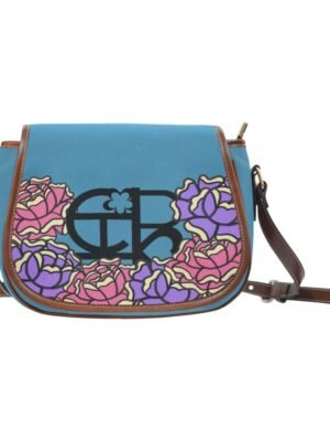 Chiu's Garden Bloom Saddle Bag in Modi Blue with floral design and waterproof Oxford fabric