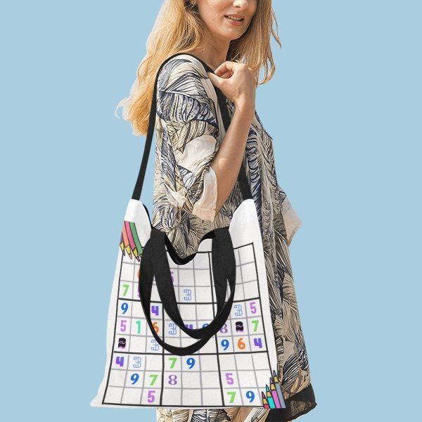 CHIU STYLE Sudoku Design Canvas Tote Bag - White design 2024