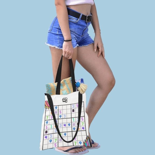 CHIU STYLE Sudoku Design Canvas Tote Bag - White design 2024