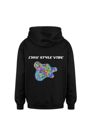 CHIU STYLE Vibe Hoodie 2024 Edition – Black hoodie with geometric patch design and slogan.