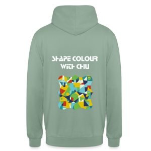 Chiu Shape Colour Steel Green Unisex Hoodie featuring vibrant abstract geometric design, perfect for winter 2024.