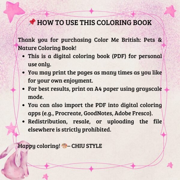 How to use Color Me British: Pets & Nature Coloring Book—digital coloring book usage instructions