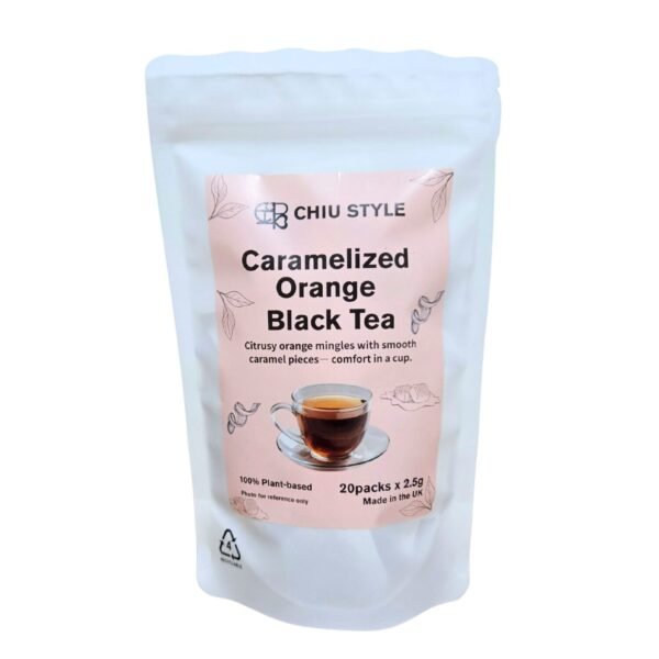 CHIU STYLE-Caramelized orange Black Tea CHIU STYLE Caramelized Orange Black Tea standing pouch packaging – premium Assam black tea with orange peel and caramel fudge pieces