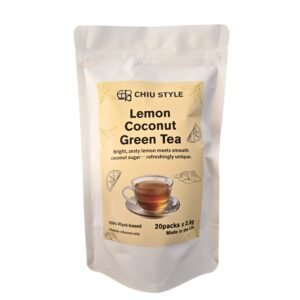 CHIU STYLE Lemon Coconut Green Tea – 50g vertical packaging, luxury green tea with lemon peel and coconut sugar