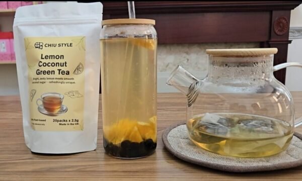 Iced CHIU STYLE Lemon Coconut Green Tea with tapioca pearls and orange slices – Lemon Coconut Pearl Orange Green Tea