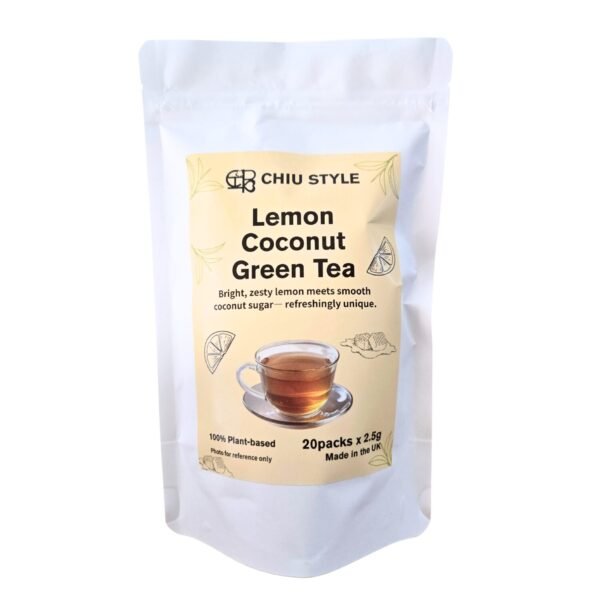CHIU STYLE-Lemon coconut green tea CHIU STYLE Lemon Coconut Green Tea in a white stand-up pouch with a pale yellow product label
