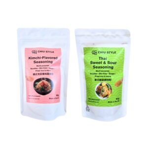 Classic Asian Seasoning Duo by CHIU STYLE – Kimchi-Flavored Seasoning (left) and Thai Sweet & Sour Seasoning (right) on a white background.