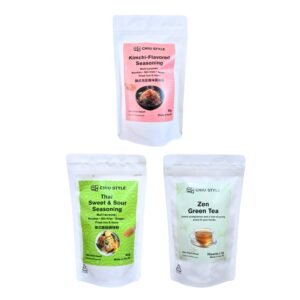 Asian Flavour Trio featuring Kimchi-Flavored Seasoning, Thai Sweet & Sour Seasoning, and Zen Green Tea
