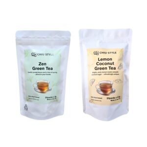 Tropical Wellness Green Tea Duo – Zen Green Tea on the left and Lemon Coconut Green Tea on the right