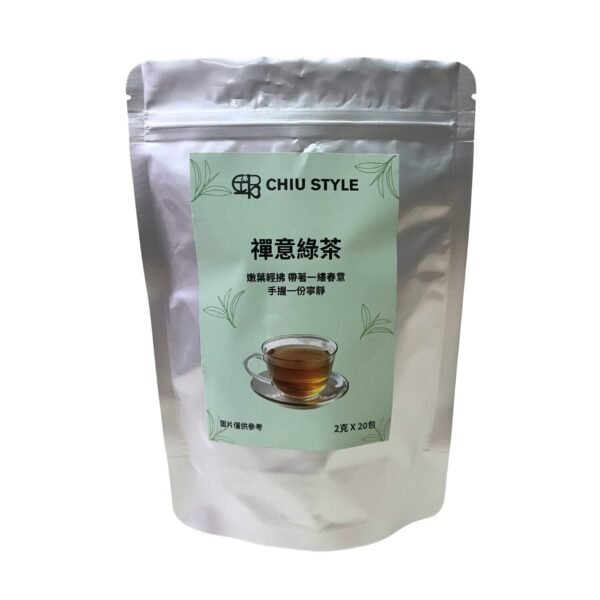 CHIU STYLE 禪意綠茶 20入茶包立式包裝，白底背景，清新滑順綠茶