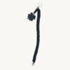 Full length straight view of the 36-38cm CHIU STYLE clover vegan leather braided keychain in classic black, highlighting its complete structure and clover tag