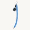 Full length straight view of the 36-38cm CHIU STYLE clover vegan leather braided keychain in cornflower blue, highlighting its complete structure and clover tag