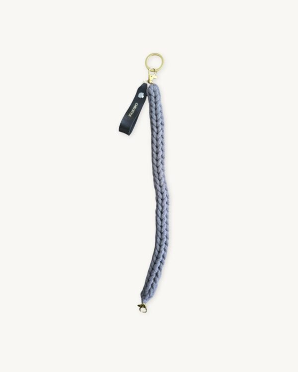 Full length straight view of the 36-38cm Earth Mocha vegan leather braided keychain showing its total size and structure