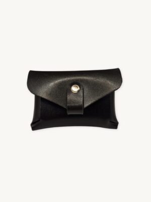 Front view of the Minimalist Vegan Leather Interlocked Wallet in rich umber brown by CHIU STYLE