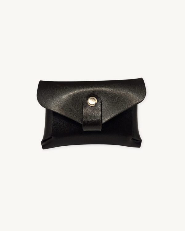 Front view of the Minimalist Vegan Leather Interlocked Wallet in rich umber brown by CHIU STYLE