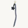 Full length straight view of the 36-38cm CHIU STYLE floral vegan leather braided keychain in mocha brown, highlighting its complete structure and flower tag