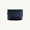Back view of the black minimalist vegan leather micro wallet, showing the smooth surface and the reverse side of the two Chicago screws.
