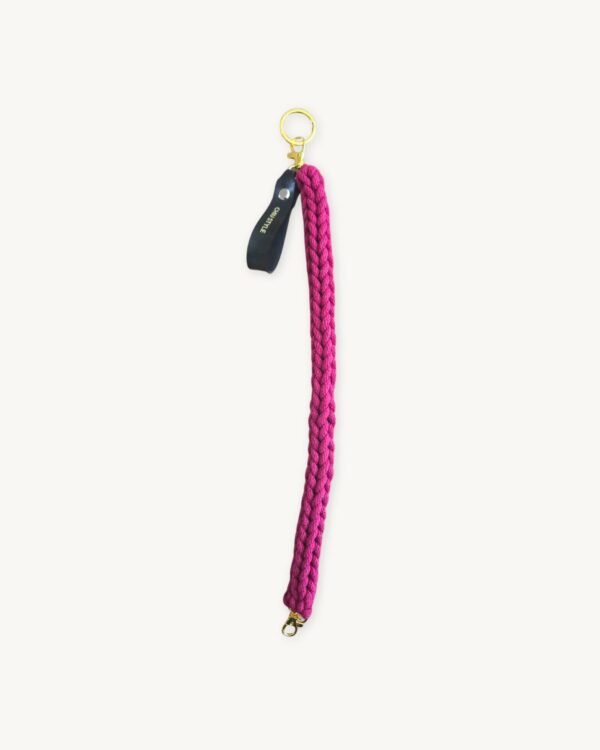 Full length straight view of the 36-38cm Sangria vegan leather braided keychain showing its total size and structure