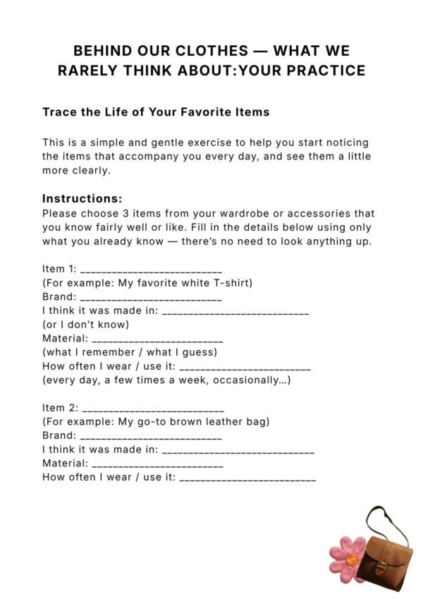 Your Practice page preview: Behind our clothes and what we really think about from Sustainable Fashion Starter Kit by CHIU STYLE