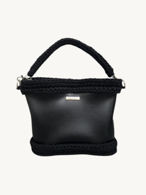 Black Vintage Punk Vegan Leather Classic Shoulder & Handbag with braided cord handle and Chicago screws