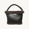 Dark Brown Vintage Punk Vegan Leather Classic Handbag front view with braided handle suspended in air