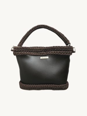 Dark Brown Vintage Punk Vegan Leather Classic Handbag front view with braided handle suspended in air