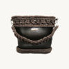 Front view of Vintage Punk Vegan Leather Lattice Weave Handbag in dark brown featuring lattice grid texture and wheat ear handle resting on the front body