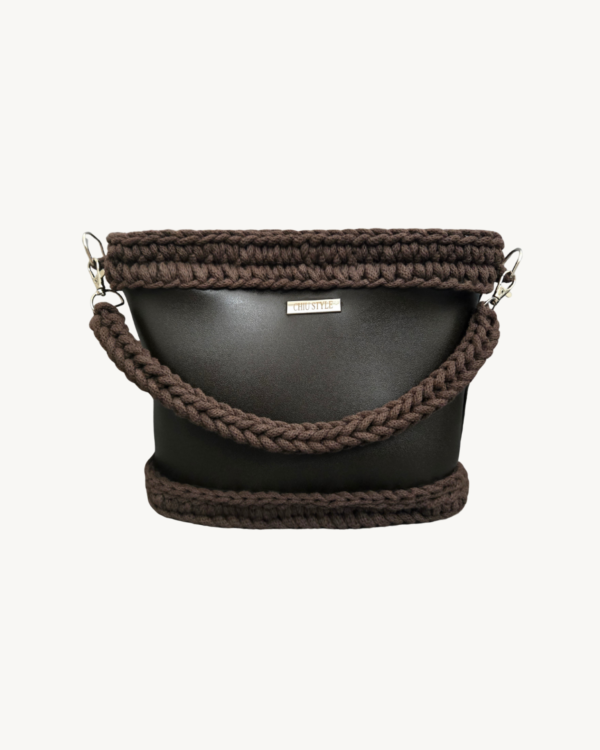 Dark Brown Vintage Punk Vegan Leather Classic Handbag front view with braided handle naturally resting on the front bag body