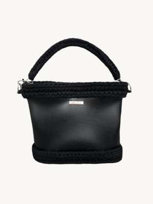 Black Vintage Punk Vegan Leather Classic Shoulder & Handbag with braided cord handle and Chicago screws