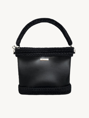 Black Vintage Punk Vegan Leather Classic Shoulder & Handbag with braided cord handle and Chicago screws