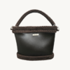 Dark Brown Vintage Punk Vegan Leather Classic Handbag front view with braided handle suspended in air
