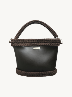 Dark Brown Vintage Punk Vegan Leather Classic Handbag front view with braided handle suspended in air