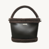 Dark Brown Vintage Punk Vegan Leather Classic Handbag front view with braided handle suspended in air
