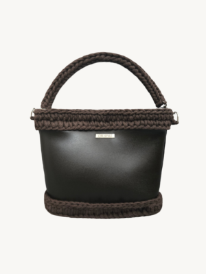 Dark Brown Vintage Punk Vegan Leather Classic Handbag front view with braided handle suspended in air
