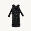Side view of the Vintage Punk vegan leather drawstring bag in black with silver thread, highlighting the structured side construction secured with metallic Chicago screws.