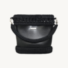 Front view of Vintage Punk Vegan Leather Laced Rhythm Handbag in black featuring intricate crochet texture and handle resting on the front body