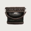 Lattice Weave bag-front-dark brown-M2 Front view of Vintage Punk Vegan Leather Lattice Weave Handbag in dark brown featuring lattice grid texture and wheat ear handle resting on the front body