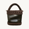 Front view of Vintage Punk Vegan Leather Lattice Weave Handbag in dark brown with sculpted wheat ear handle arching above